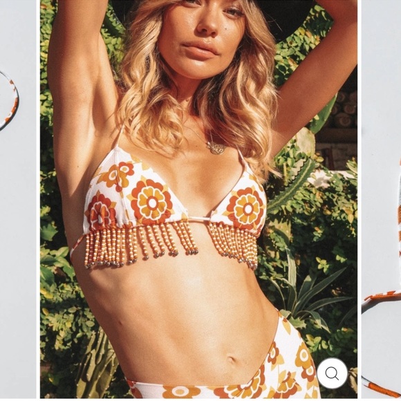 Vibrant Floral Beaded Crop Top - Orange and White - Picture 1 of 6